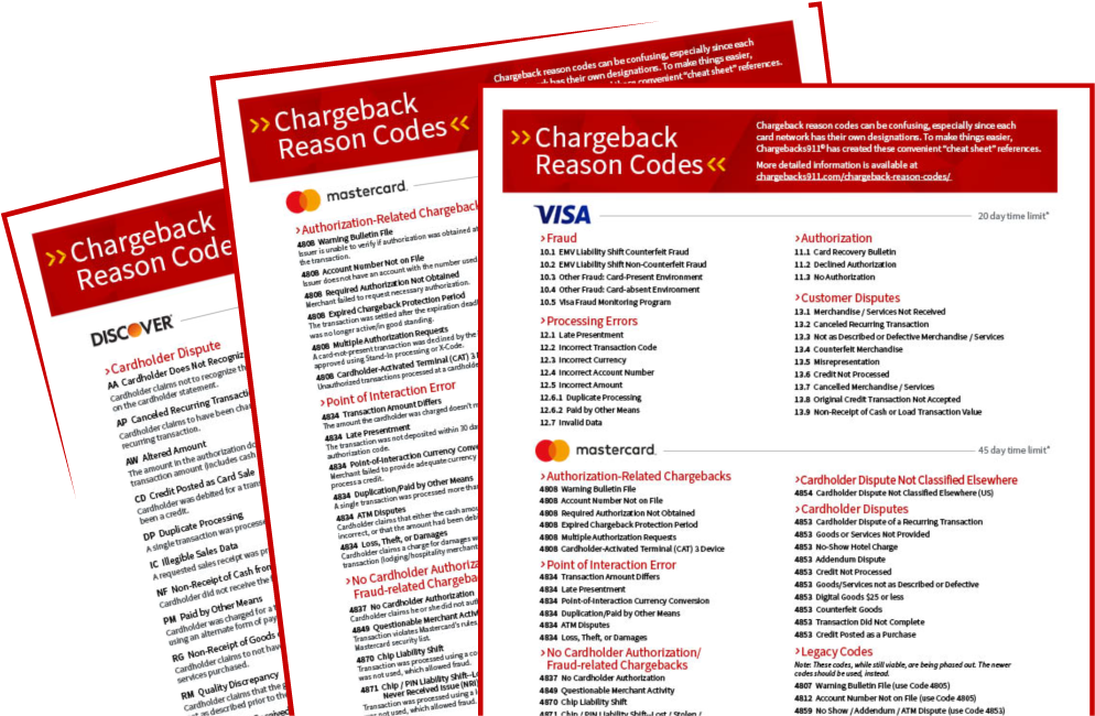 Chargeback Reason Codes Cheat Sheets