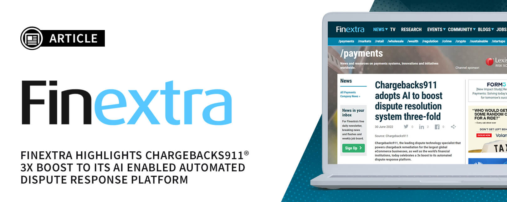 New AI Tech From Chargebacks911® Featured By Finextra